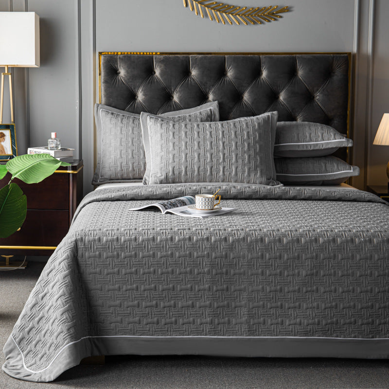 Quilted Bed Cover Three-piece Solid Color