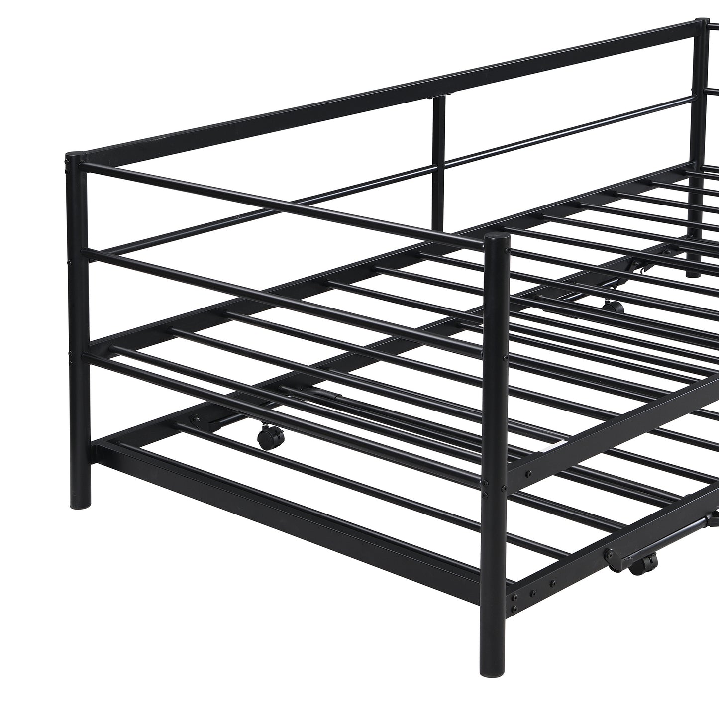 Double Metal Sofa Bed With Adjustable Wheels, Pop-up Wheels, Black