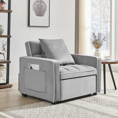3-in-1 Sofa Bed, Chair, Fold-out Sofa Bed, Adjustable Backrest Into Sofa, Chaise Longue, Single Bed, Modern Chair Bed For Adults, Bed, Grey