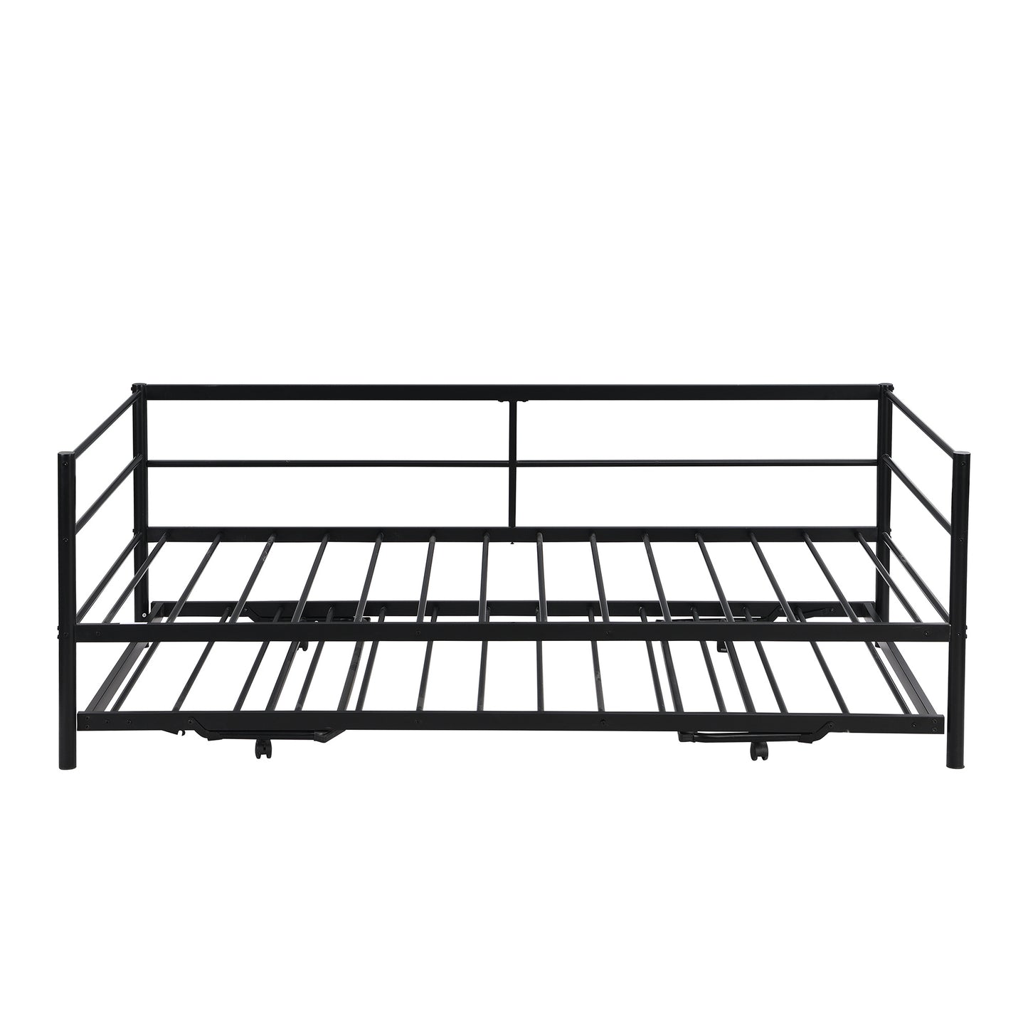 Double Metal Sofa Bed With Adjustable Wheels, Pop-up Wheels, Black